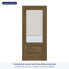 3/4 lite flush glazed Rift Cut fiberglass entry door with raise and lower blinds, shown after finishing with Natural Walnut gel stain (simulated color)