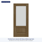 3/4 lite flush glazed Rift Cut fiberglass entry door with frosted glass, shown after finishing with Natural Walnut gel stain (simulated color)