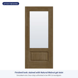 3/4 lite flush glazed Rift Cut fiberglass entry door with clear glass, shown after finishing with Natural Walnut gel stain (simulated color)