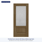 3/4 lite flush glazed Rift Cut fiberglass entry door with Rain glass, shown after finishing with Natural Walnut gel stain (simulated color)