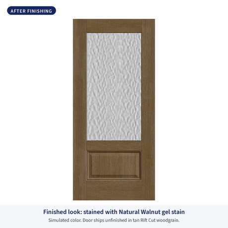 3/4 lite flush glazed Rift Cut fiberglass entry door with Vapor glass, shown after finishing with Natural Walnut gel stain (simulated color)