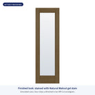 Full lite flush glazed Rift Cut fiberglass entry door with clear glass, shown after finishing with Natural Walnut gel stain (simulated color)