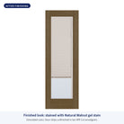 Full lite flush glazed Rift Cut fiberglass entry door with raise and lower blinds, shown after finishing with Natural Walnut gel stain (simulated color)