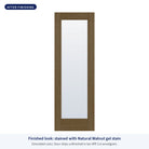 Full lite flush glazed Rift Cut fiberglass entry door with clear glass, shown after finishing with Natural Walnut gel stain (simulated color)