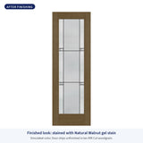 Full lite flush glazed Rift Cut fiberglass entry door with Dexter glass, shown after finishing with Natural Walnut gel stain (simulated color)