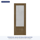 3/4 lite flush glazed Rift Cut fiberglass entry door with Micro-Granite glass, shown after finishing with Natural Walnut gel stain (simulated color)