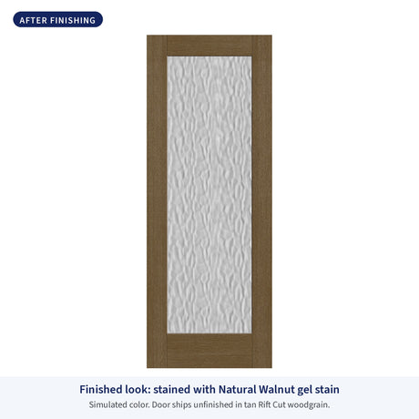 Full lite flush glazed Rift Cut fiberglass entry door with Vapor glass, shown after finishing with Natural Walnut gel stain (simulated color)
