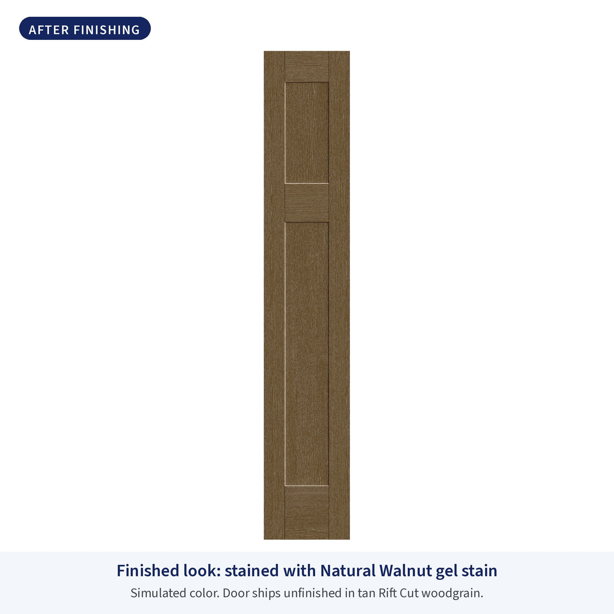 3 Panel Craftsman Rift Cut fiberglass sidelite, shown after finishing with Natural Walnut gel stain (simulated color)