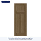 3 Panel Craftsman Rift Cut fiberglass entry door, shown after finishing with Natural Walnut gel stain (simulated color)