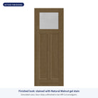 Craftsman 2 Panel flush glazed Rift Cut fiberglass entry door with Micro-Granite glass, shown after finishing with Natural Walnut gel stain (simulated color)