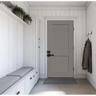 20-minute fire-rated 2 Panel Shaker fiberglass entry door, shown installed