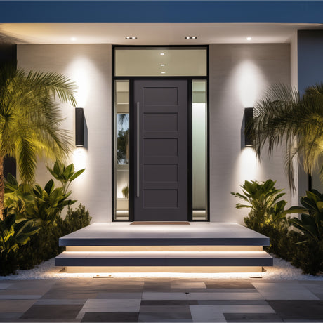 8 foot 5 Panel Shaker fiberglass entry door, shown installed