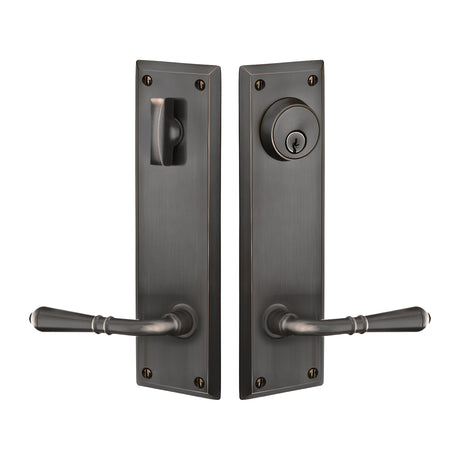 Quincy Sideplate Entry Lockset by Emtek, Oil-Rubbed Bronze, Turino Lever (Right Handed Door), Single Cylinder