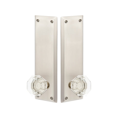 Quincy Sideplate Entry Lockset by Emtek, Satin Nickel, Old Town Crystal Knob, Dummy