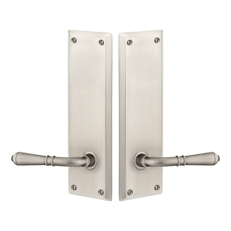 Quincy Sideplate Entry Lockset by Emtek, Satin Nickel, Turino Lever (Left Handed Door), Dummy