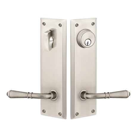 Quincy Sideplate Entry Lockset by Emtek, Satin Nickel, Turino Lever (Right Handed Door), Single Cylinder