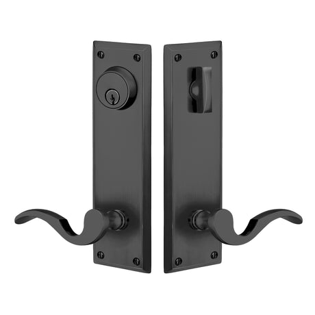 Quincy Sideplate Entry Lockset by Emtek, Flat Black, Cortina Lever (Left Handed Door), Single Cylinder