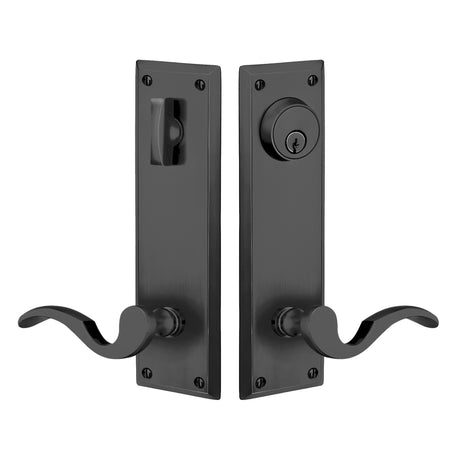 Quincy Sideplate Entry Lockset by Emtek, Flat Black, Cortina Lever (Right Handed Door), Single Cylinder