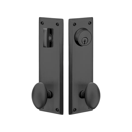 Quincy Sideplate Entry Lockset by Emtek, Flat Black, Egg Knob, Single Cylinder