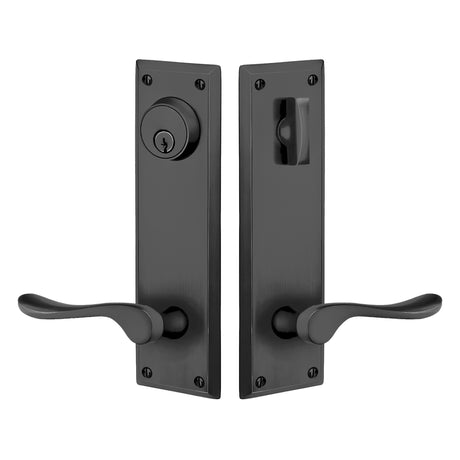 Quincy Sideplate Entry Lockset by Emtek, Flat Black, Luzern Lever (Left Handed Door), Single Cylinder
