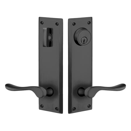 Quincy Sideplate Entry Lockset by Emtek, Flat Black, Luzern Lever (Right Handed Door), Single Cylinder