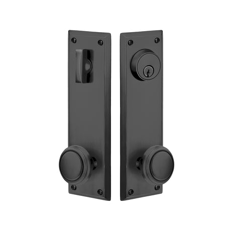 Quincy Sideplate Entry Lockset by Emtek, Flat Black, Norwich Knob, Single Cylinder