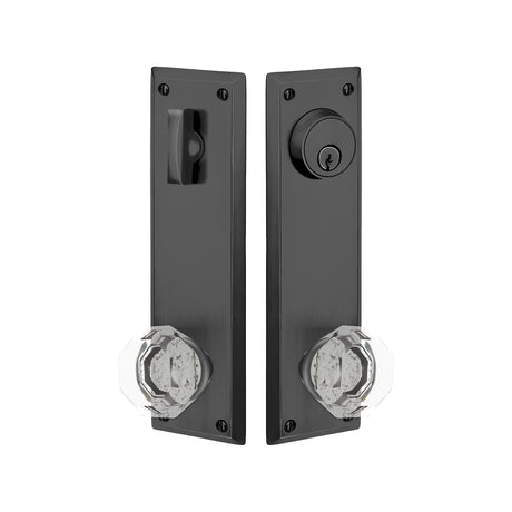 Quincy Sideplate Entry Lockset by Emtek, Flat Black, Old Town Crystal Knob, Single Cylinder
