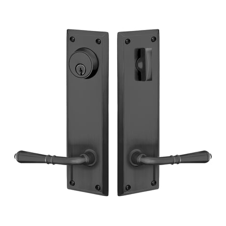 Quincy Sideplate Entry Lockset by Emtek, Flat Black, Turino Lever (Left Handed Door), Single Cylinder