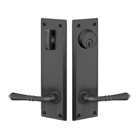 Quincy Sideplate Entry Lockset by Emtek, Flat Black, Turino Lever (Right Handed Door), Single Cylinder