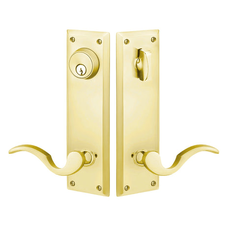 Quincy Sideplate Entry Lockset by Emtek, Unlacquered Brass, Cortina Lever (Left Handed Door), Single Cylinder