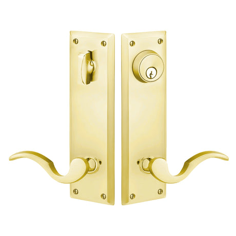 Quincy Sideplate Entry Lockset by Emtek, Unlacquered Brass, Cortina Lever (Right Handed Door), Single Cylinder
