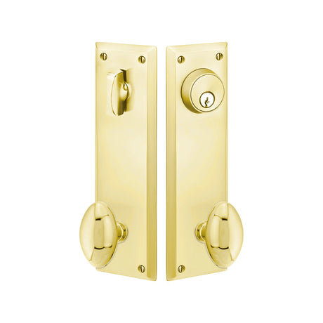 Quincy Sideplate Entry Lockset by Emtek, Unlacquered Brass, Egg Knob, Single Cylinder