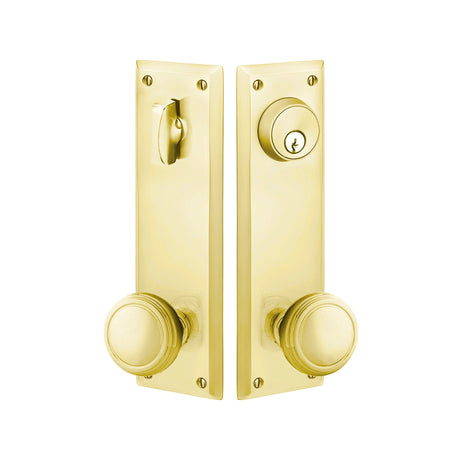 Quincy Sideplate Entry Lockset by Emtek, Unlacquered Brass, Norwich Knob, Single Cylinder