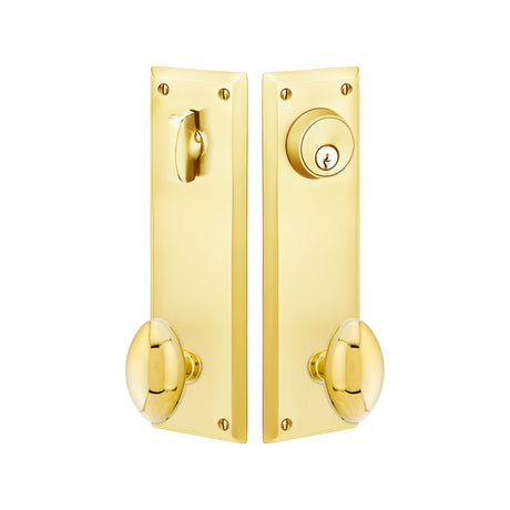 Quincy Sideplate Entry Lockset by Emtek, Polished Brass, Egg Knob, Single Cylinder