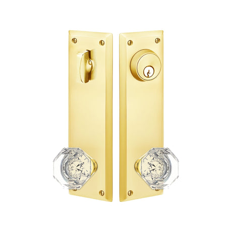 Quincy Sideplate Entry Lockset by Emtek, Polished Brass, Old Town Crystal Knob, Single Cylinder