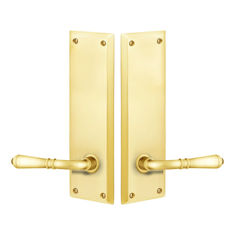 Quincy Sideplate Entry Lockset by Emtek, Polished Brass, Turino Lever (Left Handed Door), Dummy