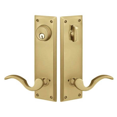 Quincy Sideplate Entry Lockset by Emtek, Antique Brass, Cortina Lever (Left Handed Door), Single Cylinder