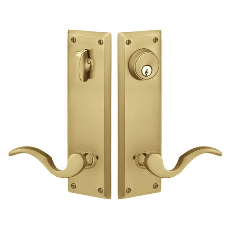 Quincy Sideplate Entry Lockset by Emtek, Antique Brass, Cortina Lever (Right Handed Door), Single Cylinder