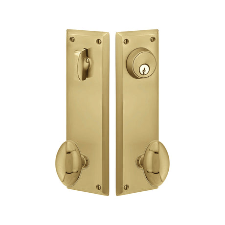 Quincy Sideplate Entry Lockset by Emtek, Antique Brass, Egg Knob, Single Cylinder