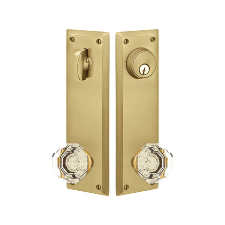 Quincy Sideplate Entry Lockset by Emtek, Antique Brass, Old Town Crystal Knob, Single Cylinder