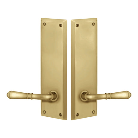 Quincy Sideplate Entry Lockset by Emtek, Antique Brass, Turino Lever (Left Handed Door), Dummy