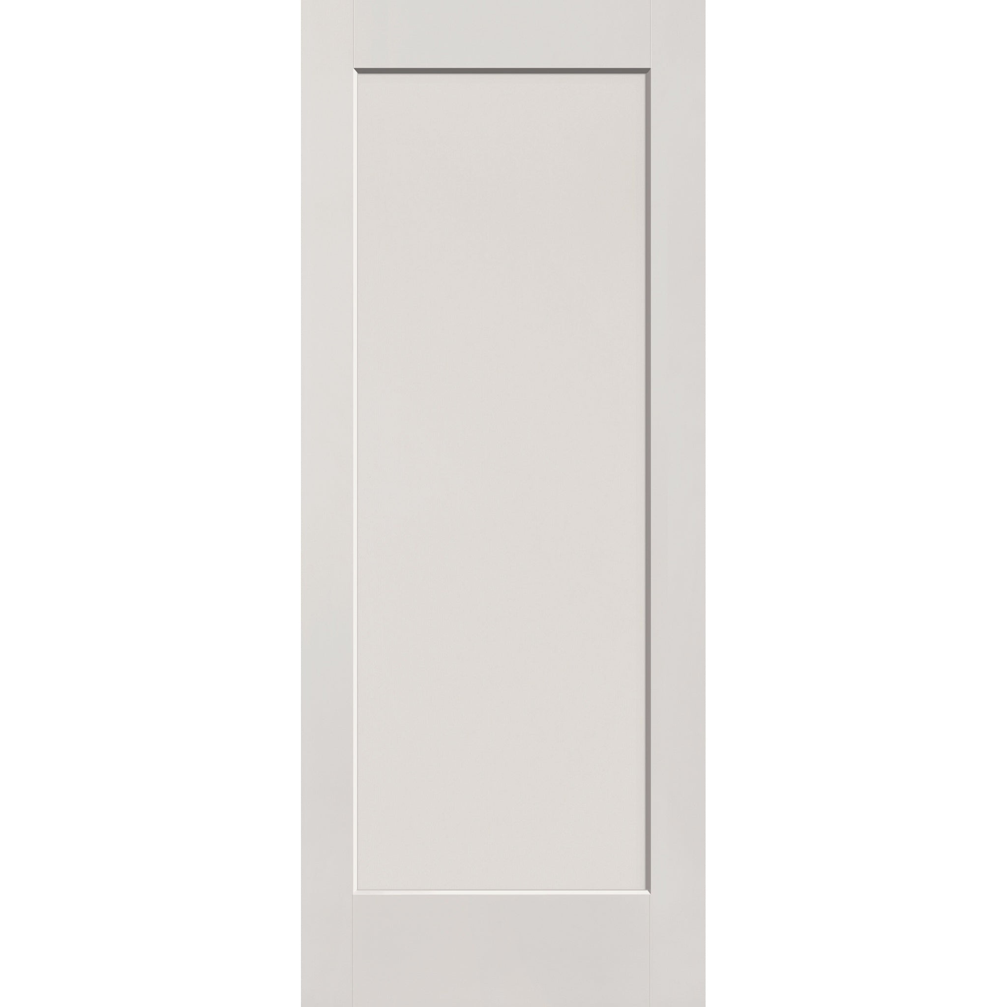 Hurricane-rated fiberglass entry door, 1 panel shaker, 32" x 80", white satin smooth finish