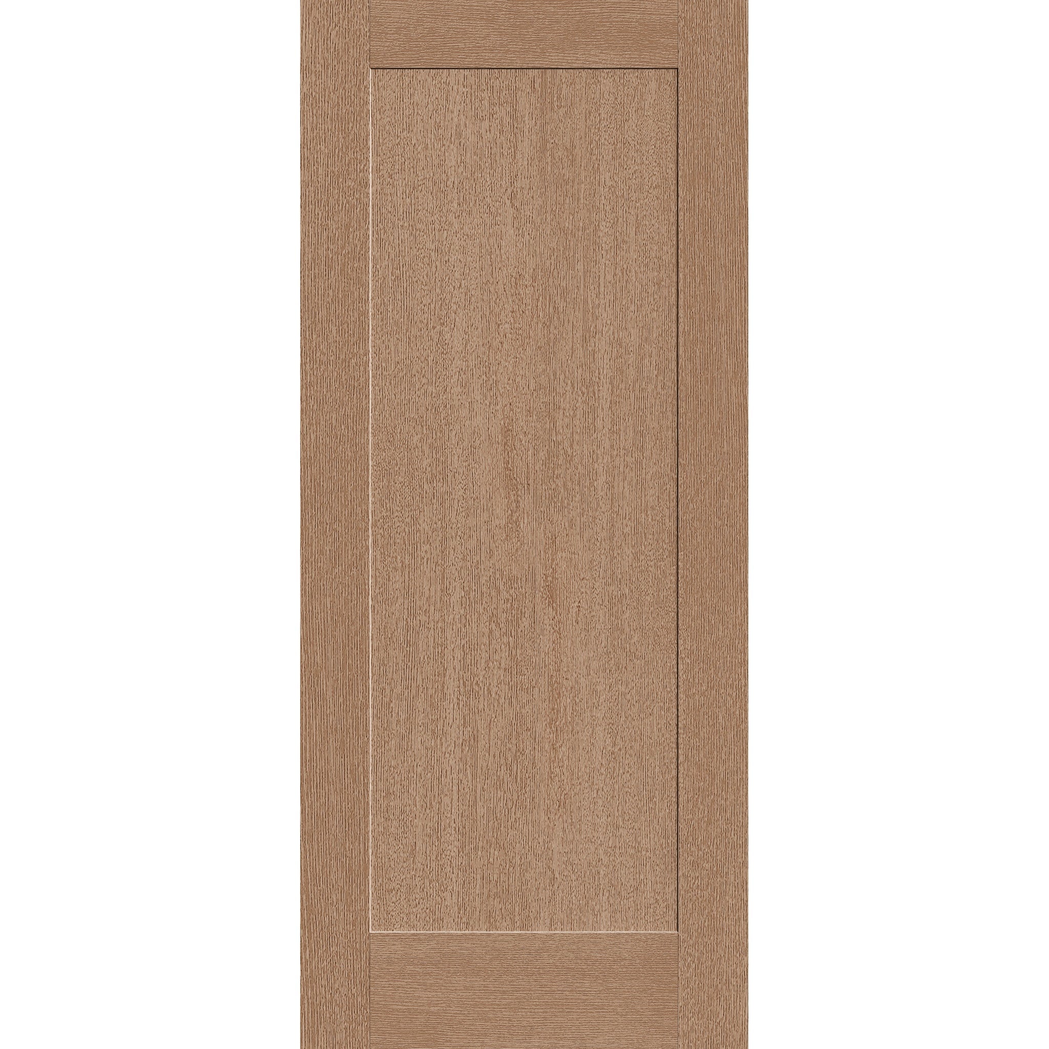 Hurricane-rated fiberglass entry door, 1 panel shaker, 34" x 80", tan woodgrain finish
