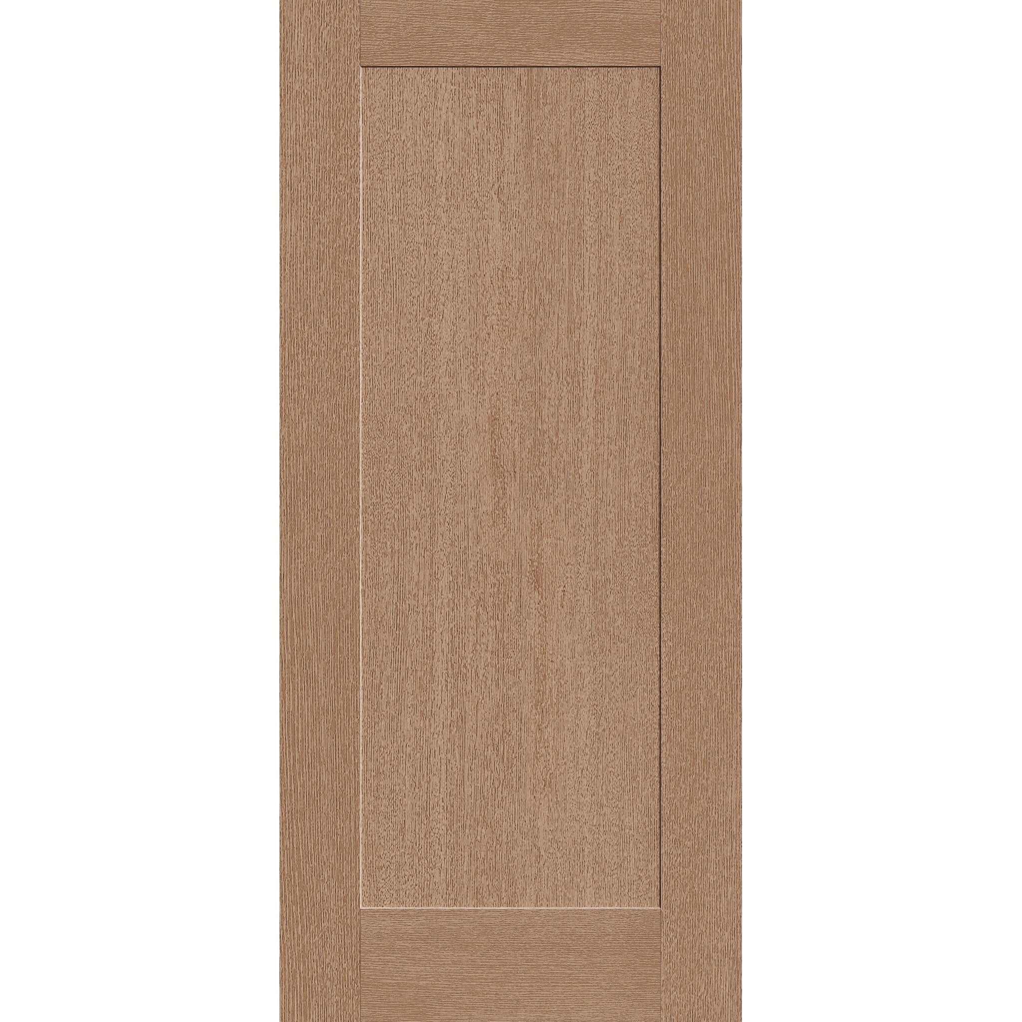Fiberglass entry door, 1 panel shaker, 36" x 80", tan woodgrain finish