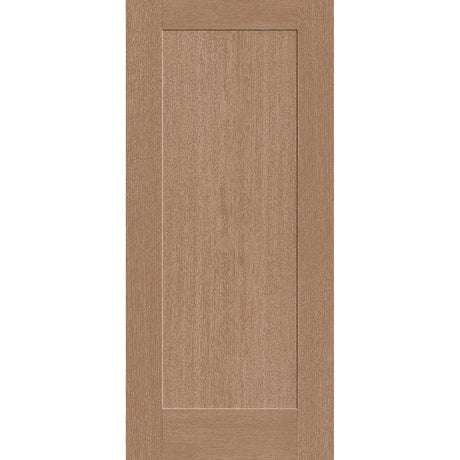 Fiberglass entry door, 1 panel shaker, 36" x 80", tan woodgrain finish