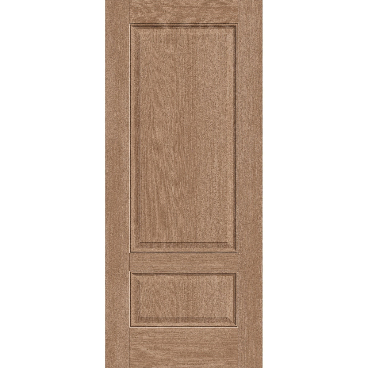 Fiberglass entry door, 2 panel 3/4, 34" x 80", tan woodgrain finish