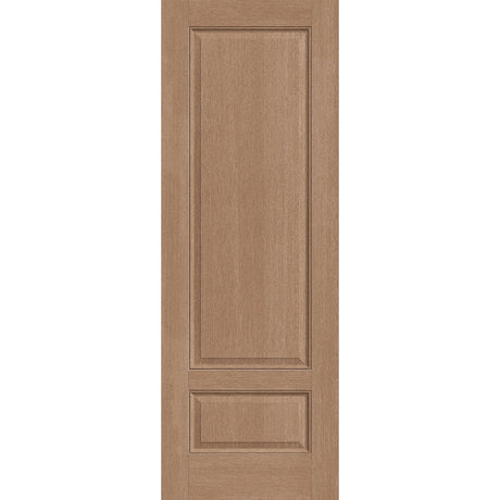 Hurricane-rated fiberglass entry door, 2 panel 3/4, 34" x 96", tan woodgrain finish