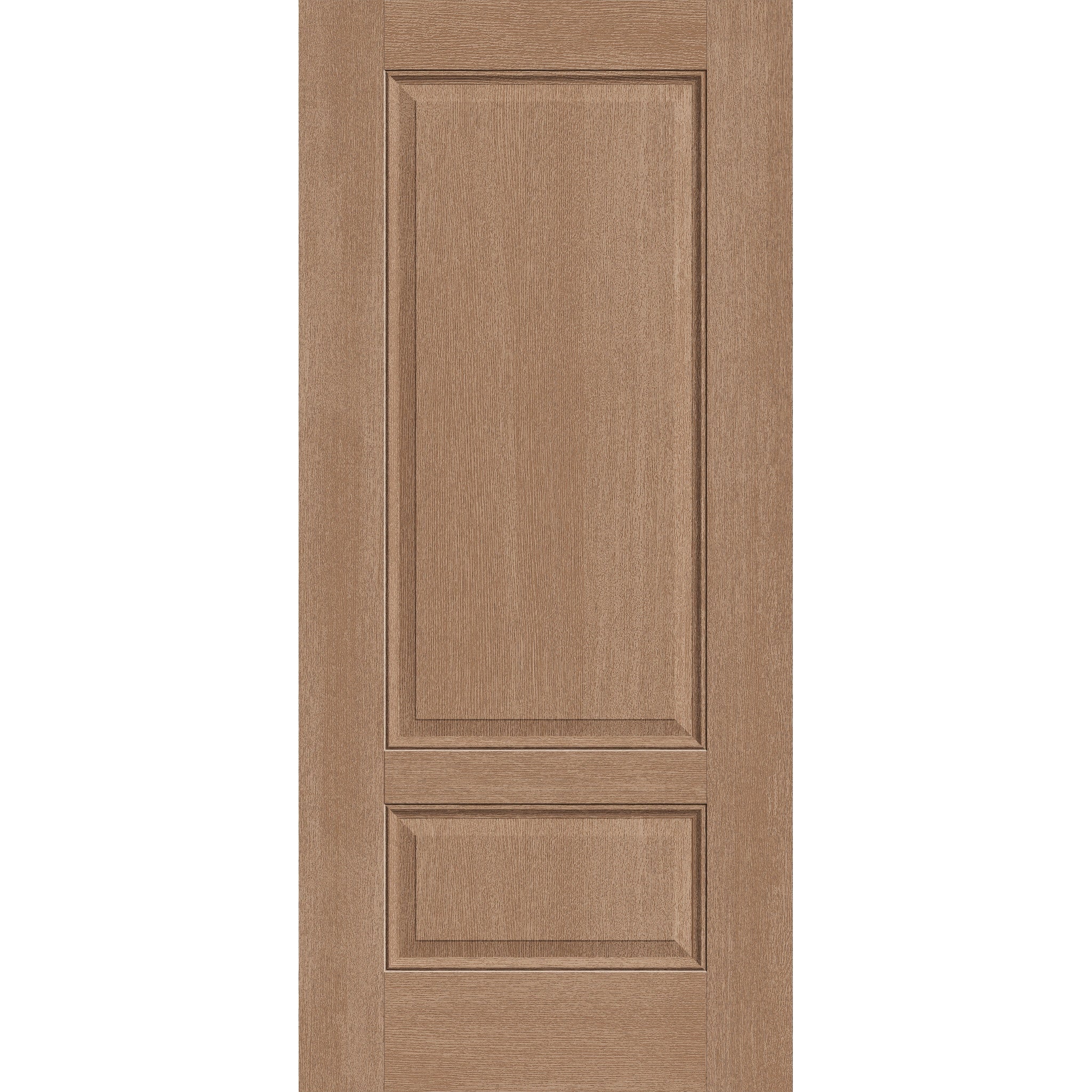Fiberglass entry door, 2 panel 3/4, 36" x 80", tan woodgrain finish