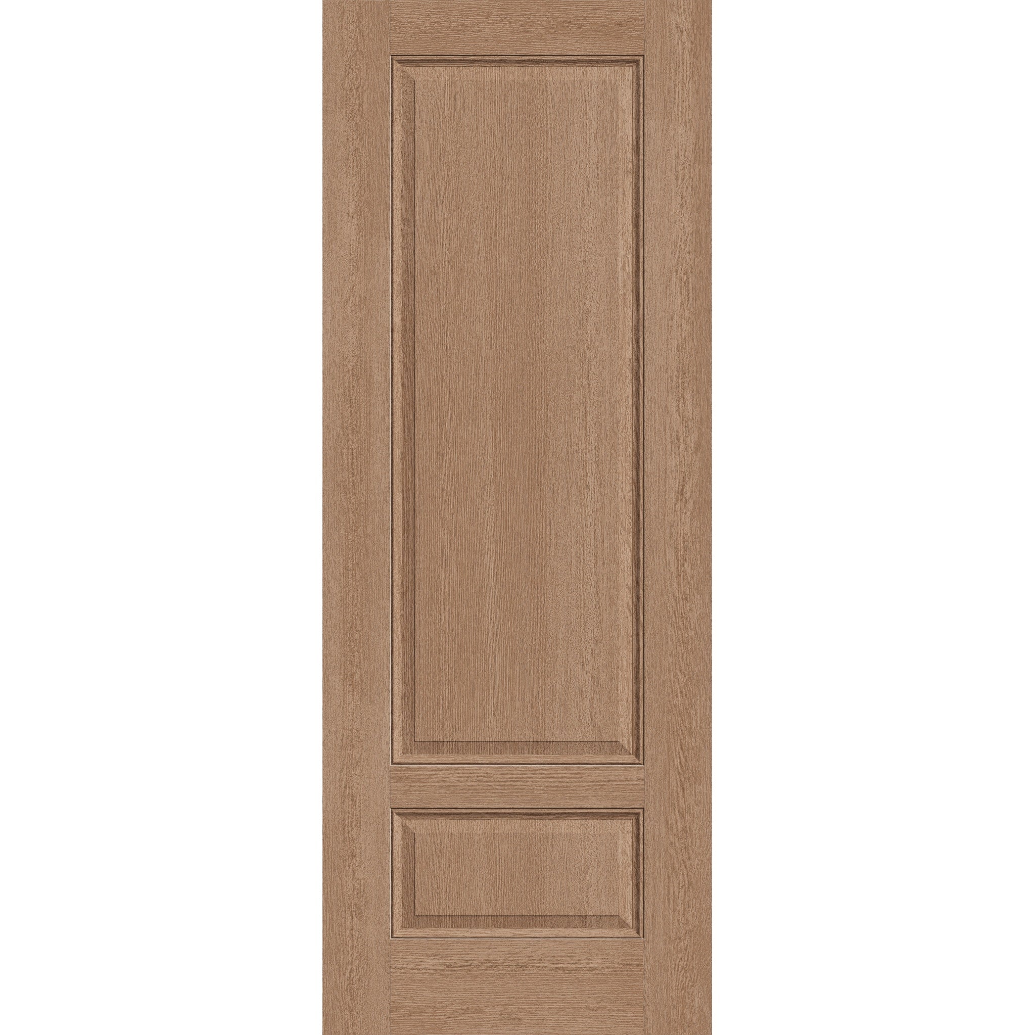 Hurricane-rated fiberglass entry door, 2 panel 3/4, 36" x 96", tan woodgrain finish