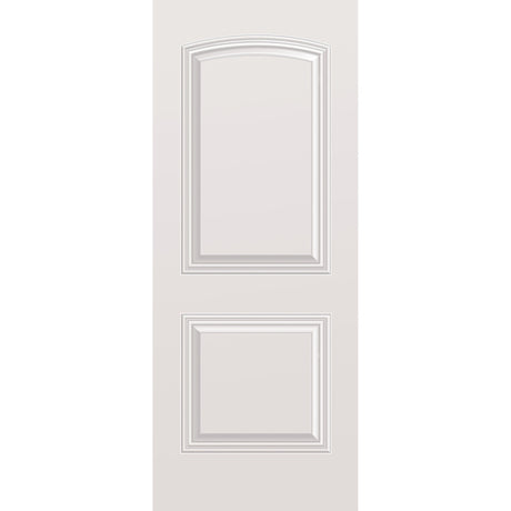 Wood edge steel entry door, 2 panel cambertop, 32" x 80", primed white finish